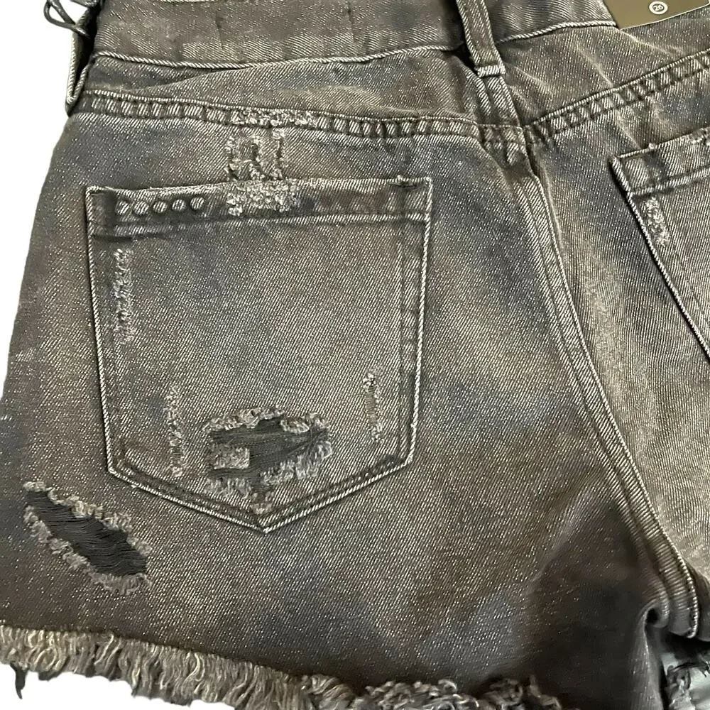 Blank NYC Shorts Womens 26 Washed Black Distressed Denim Mid Rise Button Fly NWT - Picture 10 of 16